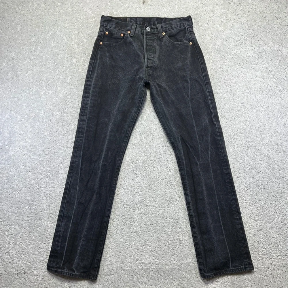 Levis 501 Jeans Mens 30x 32 Black Faded Original Straight‎ Denim 29x30 Actual